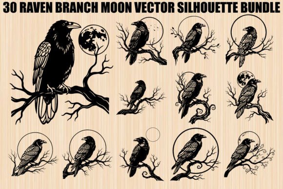 Download Raven Branch Moon Silhouette Bundle - Branch Collection